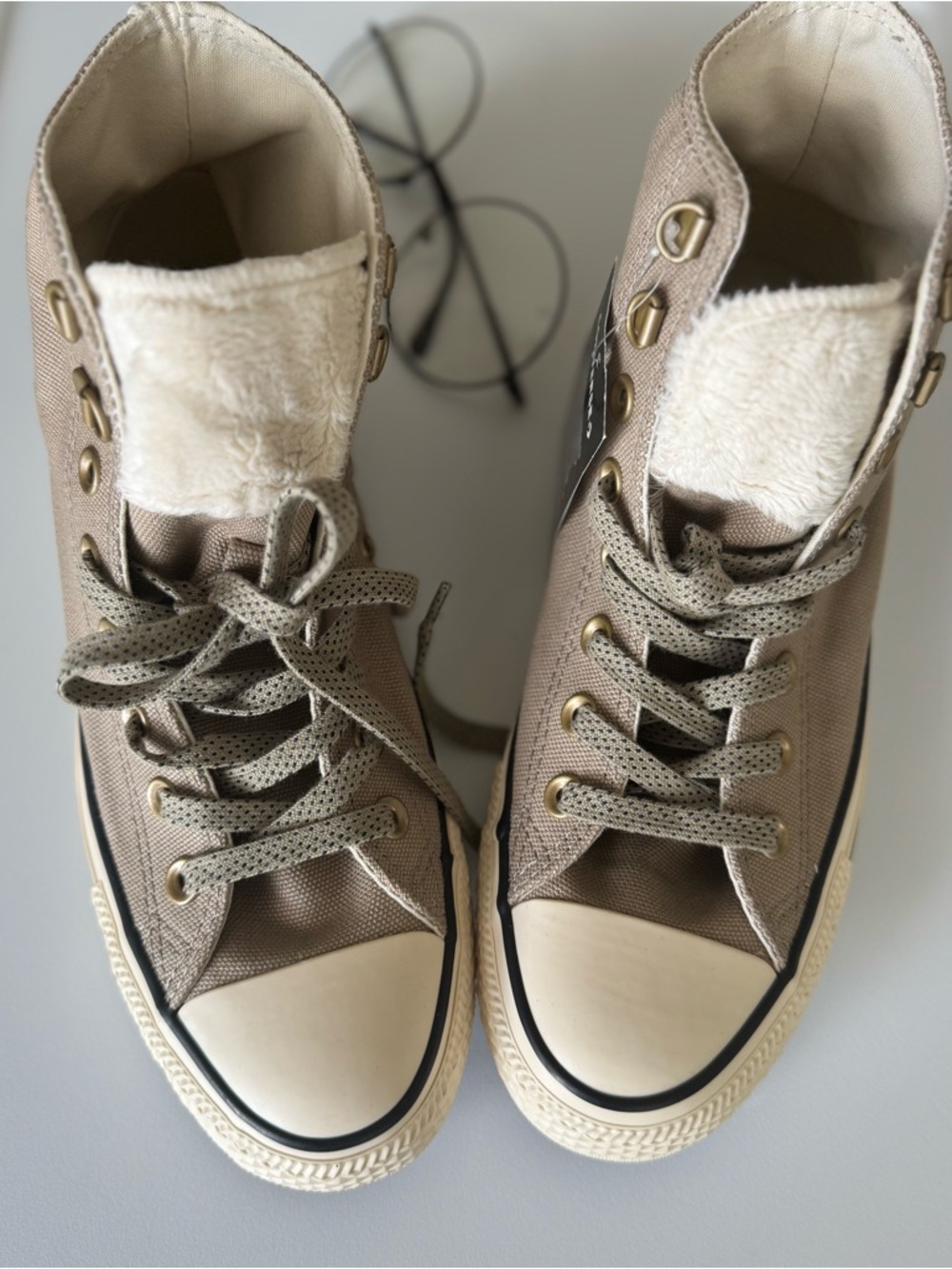 Converse Women's High-Top Canvas Sneakers in Taupe with Cream Fur Trim